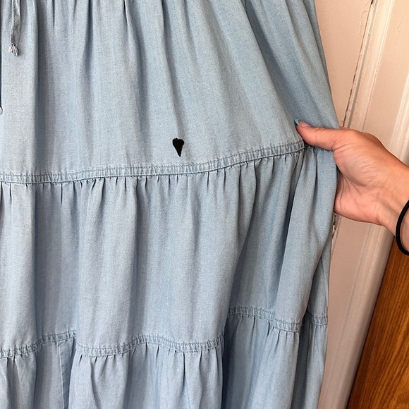 Sky to Moon Tiered Ruffle Maxi Skirt Chambray Graffiti Art Elastic Waist Boho - Picture 10 of 17